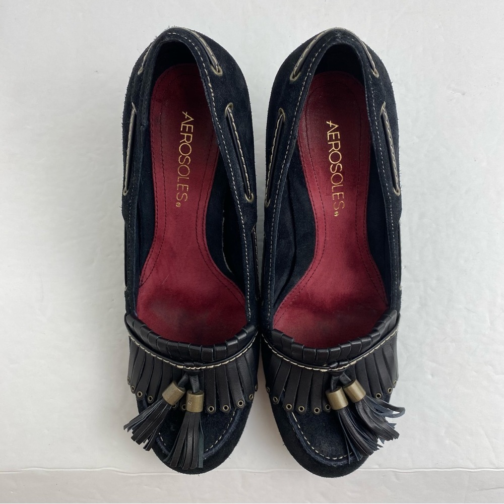 Aerosoles size 7.5 Women’s Black Suede Leather Wedge Heels - Picture 4 of 9